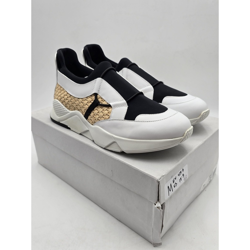 Clergerie Salvy Shoes‎ Mens Size 10.5 White Woven Slip On Leather Sneaker New